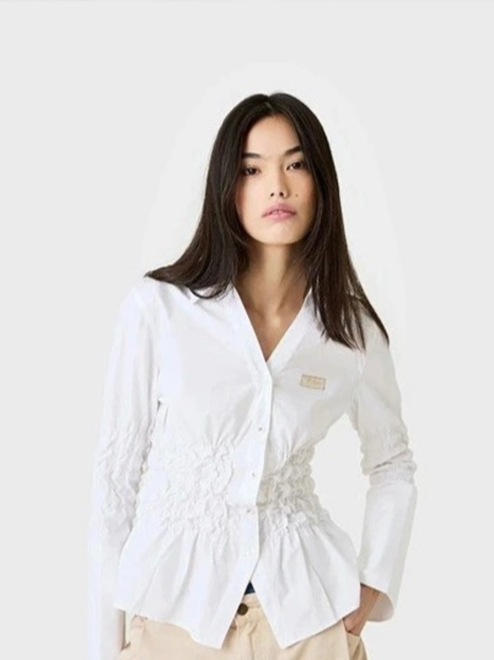 Emestudios Cami White Shirt Ruched Waist White Shirt Size Small Like New